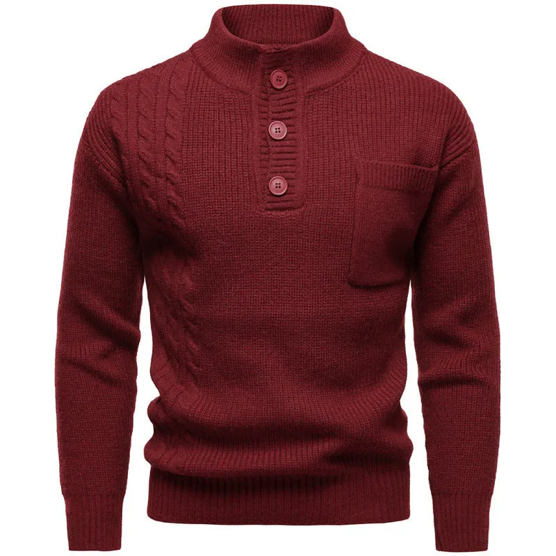 Mens Henry stand collar sweater in beige with batwing sleeves and ribbed hem, available in sizes M to 4XL