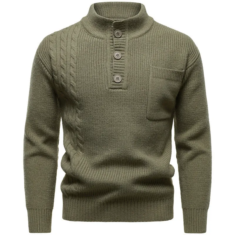 Mens Henry stand collar sweater in beige with batwing sleeves and ribbed hem, available in sizes M to 4XL