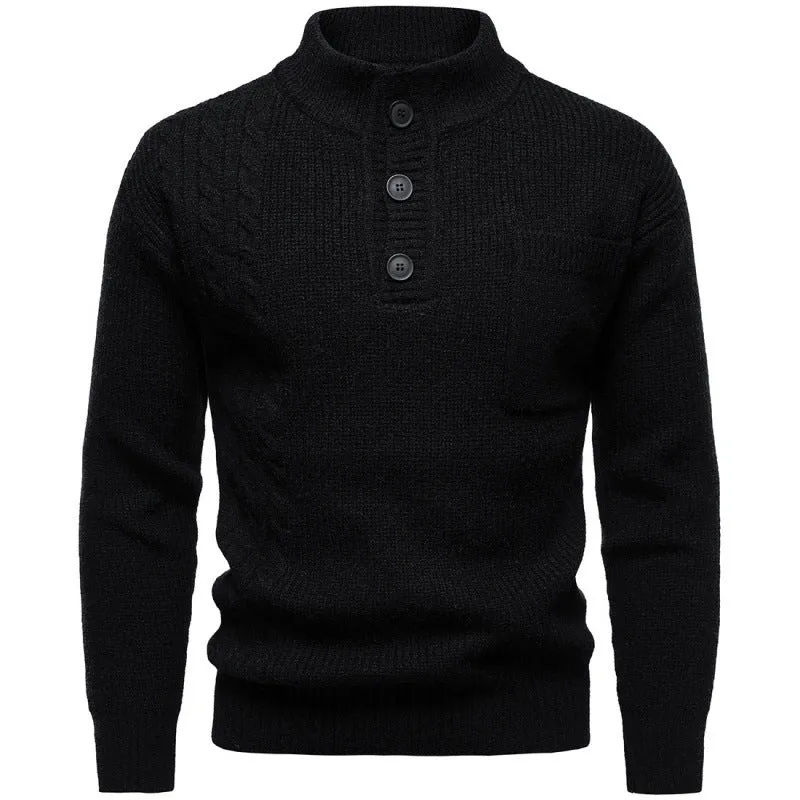 Mens Henry stand collar sweater in beige with batwing sleeves and ribbed hem, available in sizes M to 4XL