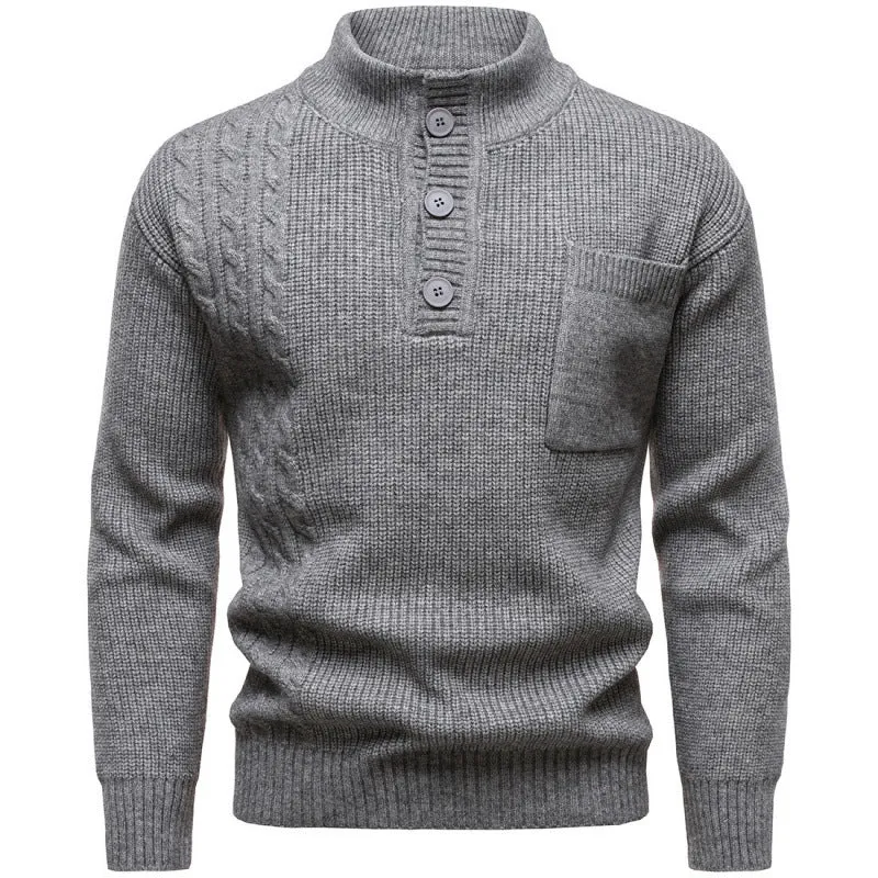 Mens Henry stand collar sweater in beige with batwing sleeves and ribbed hem, available in sizes M to 4XL