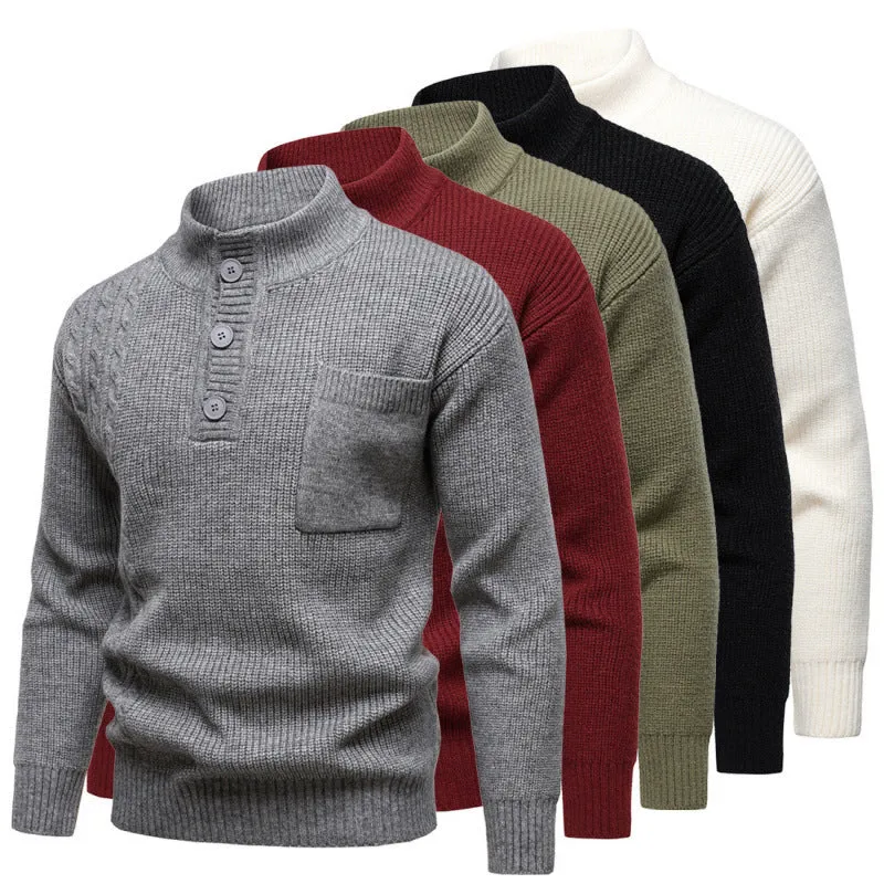 Mens Henry stand collar sweater in beige with batwing sleeves and ribbed hem, available in sizes M to 4XL