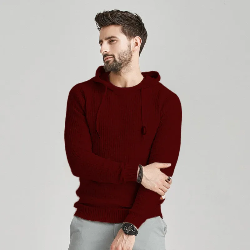 Men's cotton brocade hoodie long-sleeve pullover loose fit casual sweatshirt black front view