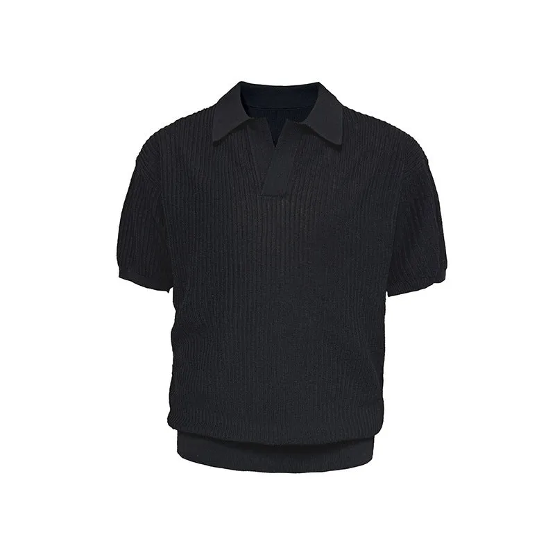Men's creamy white polo shirt with short sleeves and a loose fit on a hanger.