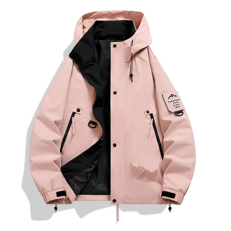 Men's Casual Waterproof Jacket with 5000mm Rating in Polyester, Windproof, Available in Beige, Black, Gray Green, Sand Brown, Fluorescent Green, Cherry Blossom Powder, Peach Pink, Lemon, Mocha, Carmine, Moon Shadow Gray, Peace Blue, S-3XL