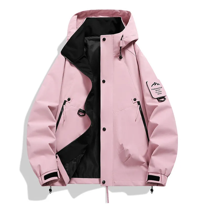 Men's Casual Waterproof Jacket with 5000mm Rating in Polyester, Windproof, Available in Beige, Black, Gray Green, Sand Brown, Fluorescent Green, Cherry Blossom Powder, Peach Pink, Lemon, Mocha, Carmine, Moon Shadow Gray, Peace Blue, S-3XL