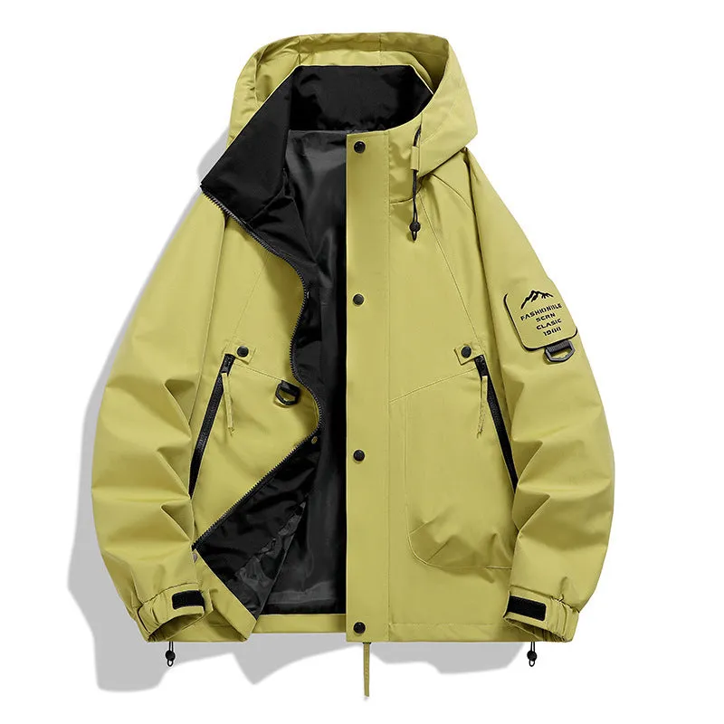 Men's Casual Waterproof Jacket with 5000mm Rating in Polyester, Windproof, Available in Beige, Black, Gray Green, Sand Brown, Fluorescent Green, Cherry Blossom Powder, Peach Pink, Lemon, Mocha, Carmine, Moon Shadow Gray, Peace Blue, S-3XL