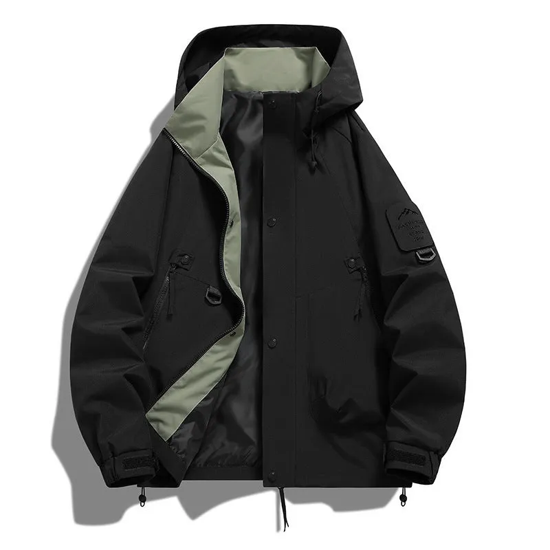Men's Casual Waterproof Jacket with 5000mm Rating in Polyester, Windproof, Available in Beige, Black, Gray Green, Sand Brown, Fluorescent Green, Cherry Blossom Powder, Peach Pink, Lemon, Mocha, Carmine, Moon Shadow Gray, Peace Blue, S-3XL