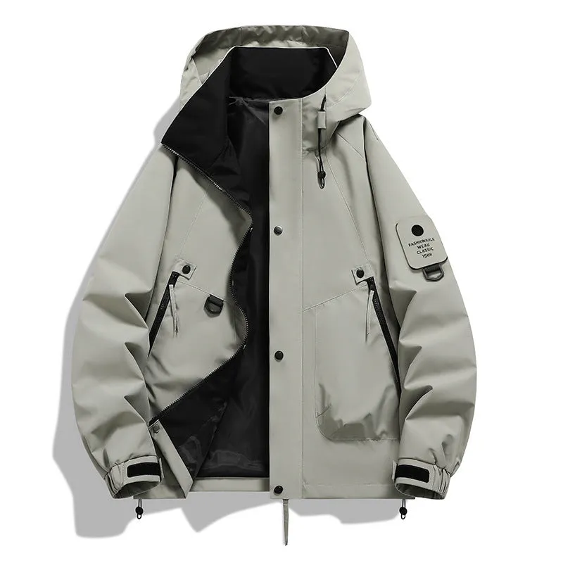 Men's Casual Waterproof Jacket with 5000mm Rating in Polyester, Windproof, Available in Beige, Black, Gray Green, Sand Brown, Fluorescent Green, Cherry Blossom Powder, Peach Pink, Lemon, Mocha, Carmine, Moon Shadow Gray, Peace Blue, S-3XL