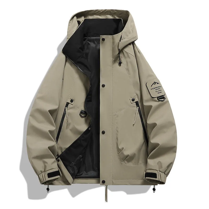 Men's Casual Waterproof Jacket with 5000mm Rating in Polyester, Windproof, Available in Beige, Black, Gray Green, Sand Brown, Fluorescent Green, Cherry Blossom Powder, Peach Pink, Lemon, Mocha, Carmine, Moon Shadow Gray, Peace Blue, S-3XL