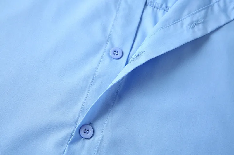 Teenage men's light blue stand-up collar shirt with fitted silhouette