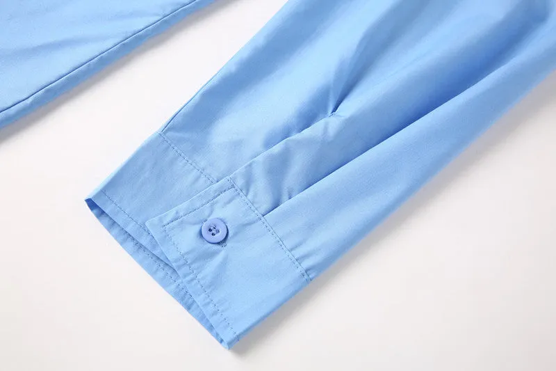 Teenage men's light blue stand-up collar shirt with fitted silhouette