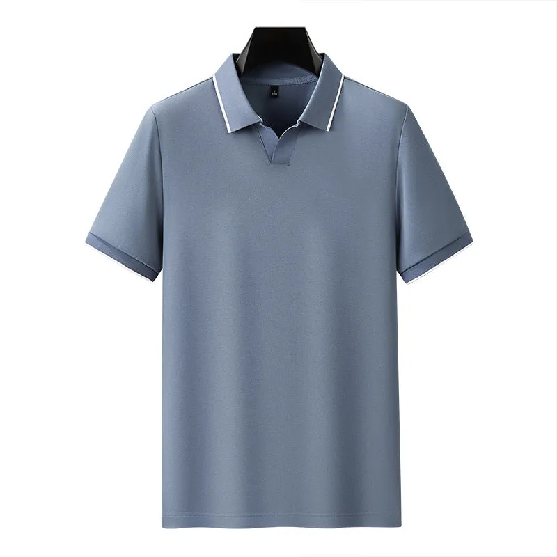 Men's short sleeve polo shirt with lapel collar in cotton blend fabric