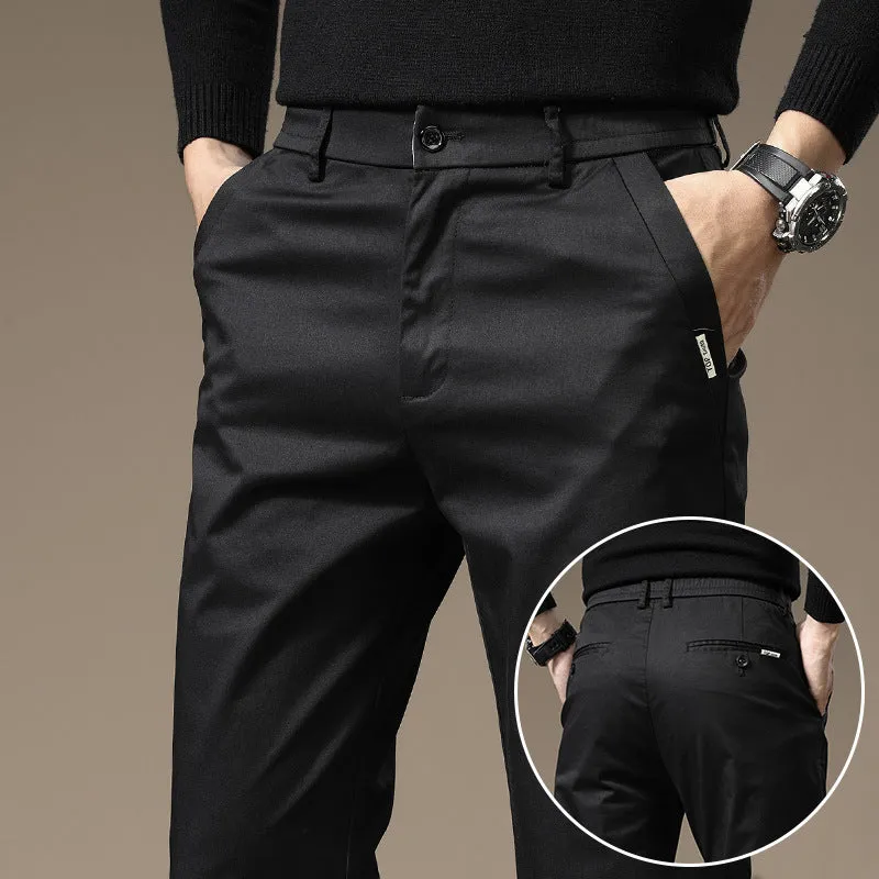 Combed cotton light business casual trousers for men in dark gray, mid-waist style