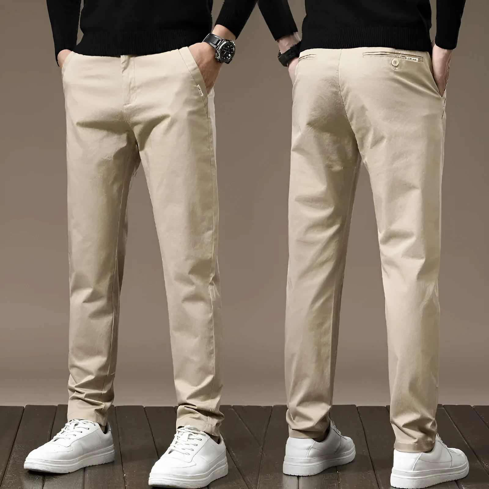 Combed cotton light business casual trousers for men in dark gray, mid-waist style