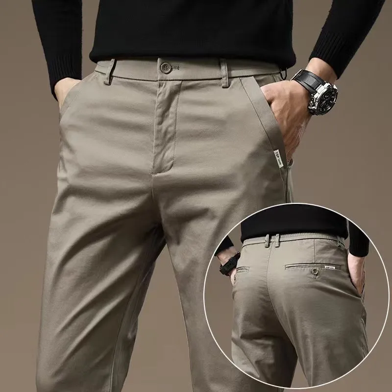 Combed cotton light business casual trousers for men in dark gray, mid-waist style