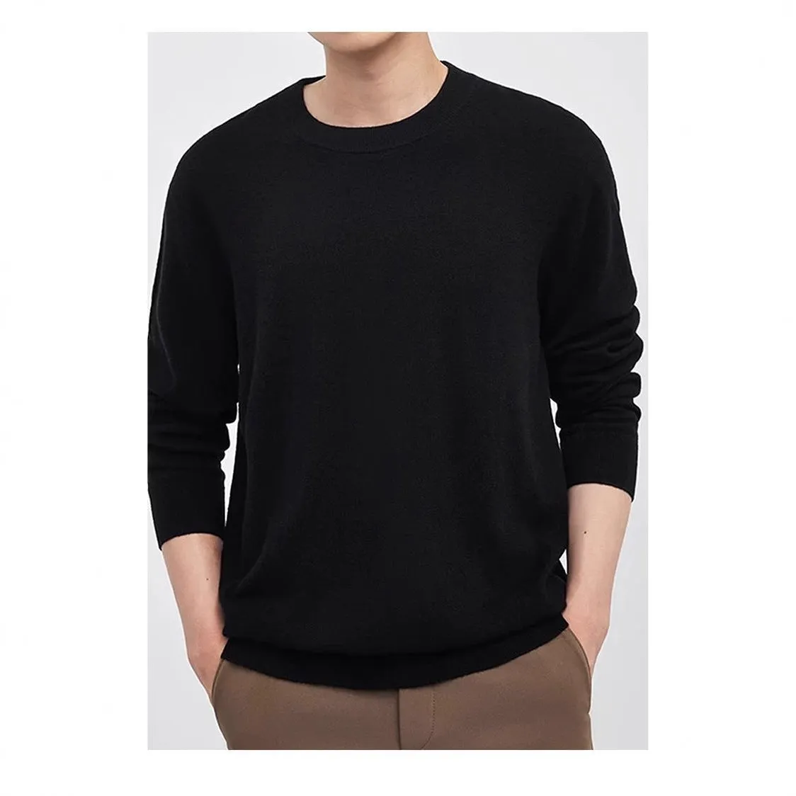 Men's regular-fit wool pullover sweater shown in light grey colour.