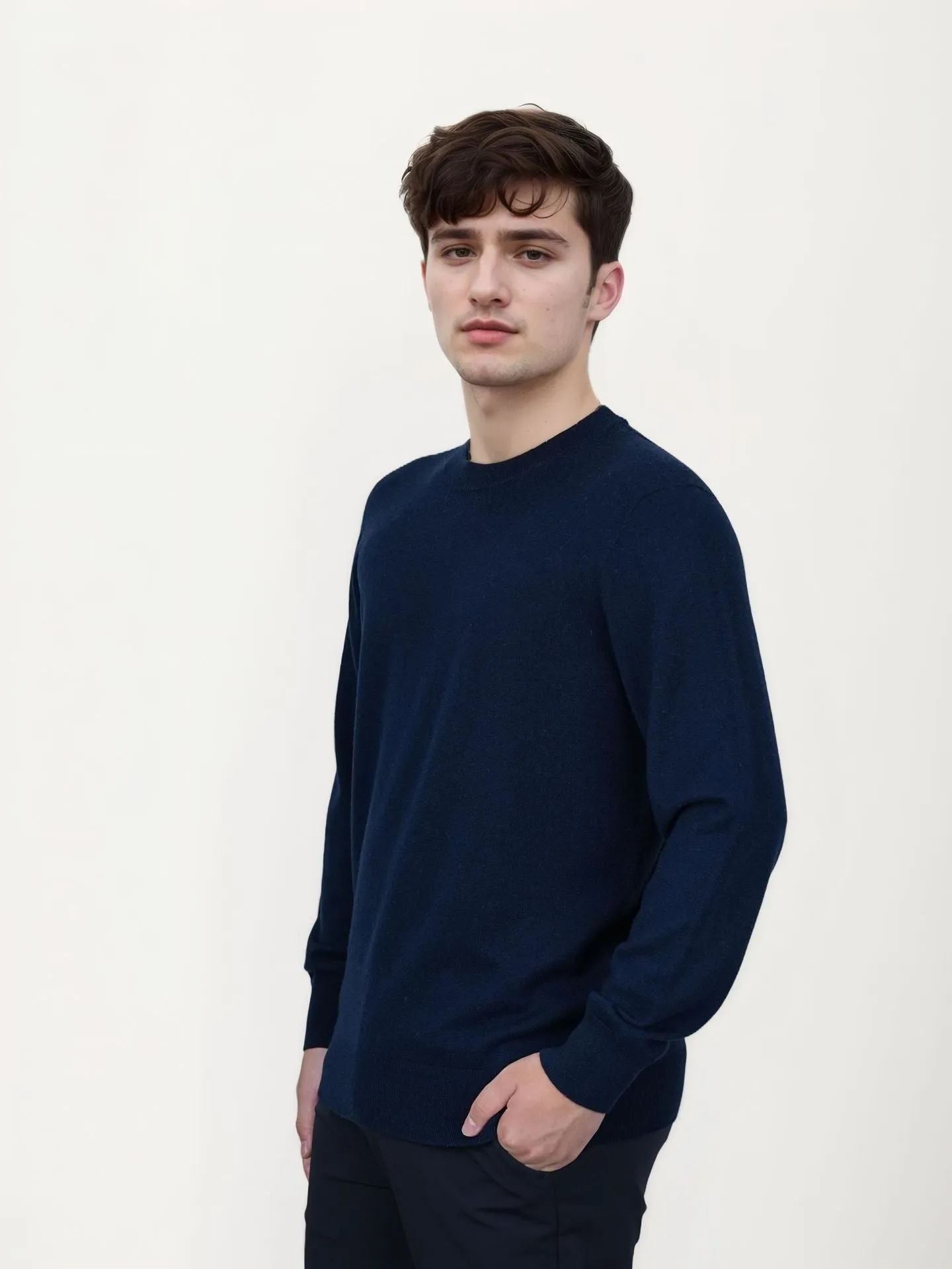 Men's regular-fit wool pullover sweater shown in light grey colour.