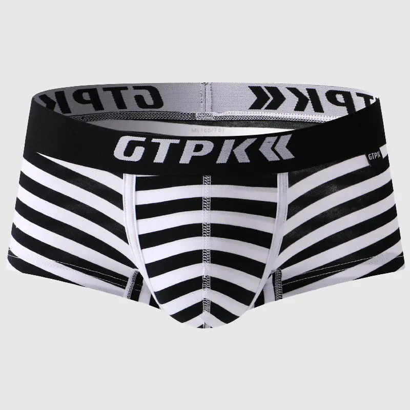 Breathable cotton men's fitness boxer shorts in multiple colours with striped pattern