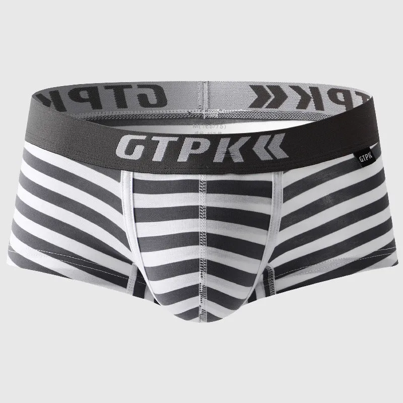 Breathable cotton men's fitness boxer shorts in multiple colours with striped pattern