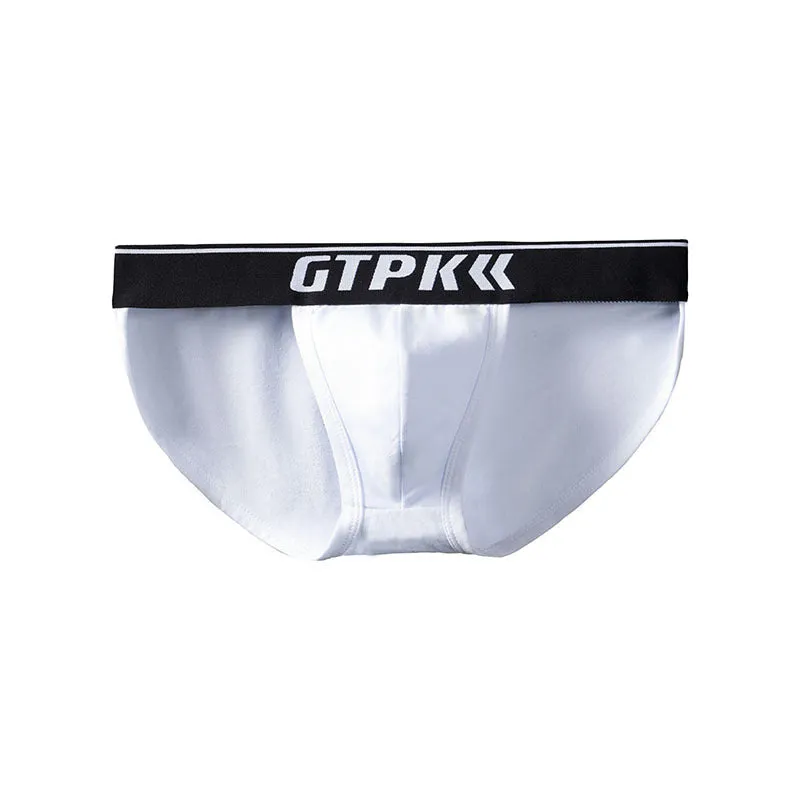 Men's low waist cotton high fork briefs in solid colour, front view, showing leg cut and waistband