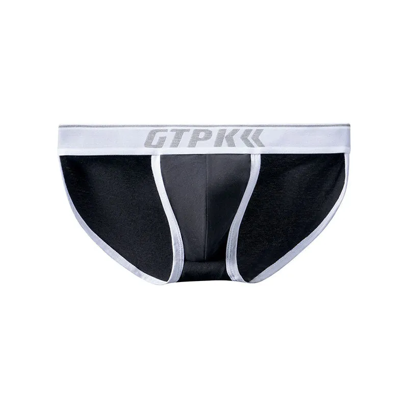 Men's low waist cotton high fork briefs in solid colour, front view, showing leg cut and waistband