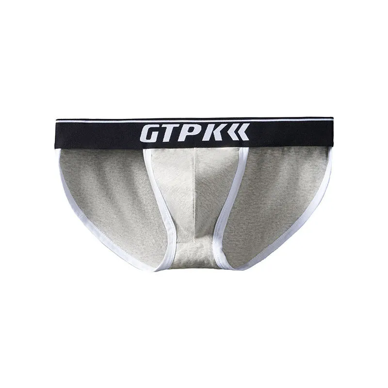 Men's low waist cotton high fork briefs in solid colour, front view, showing leg cut and waistband
