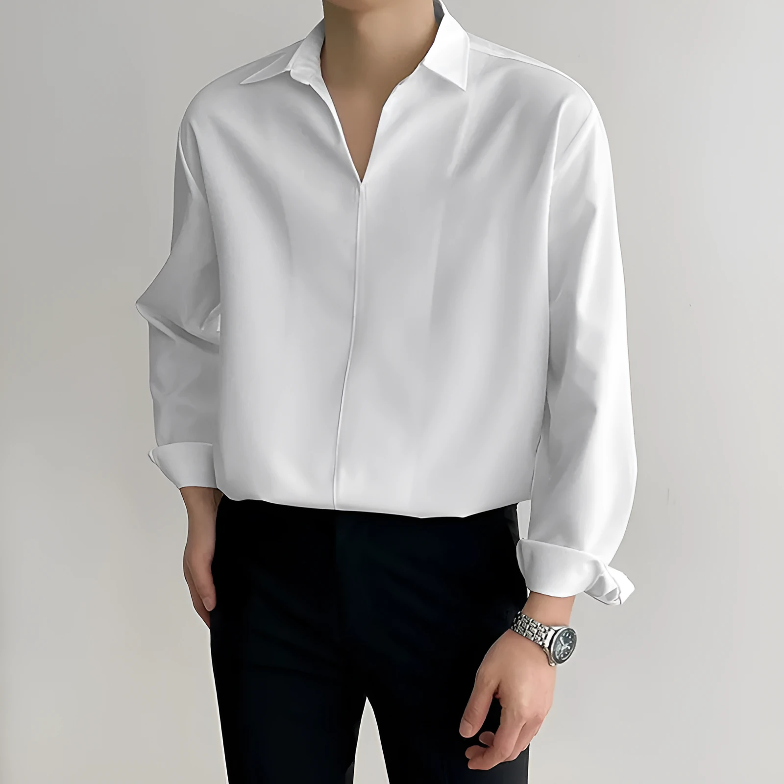 Men's loose fit casual business shirt in non-iron polyester fabric available in multiple colours