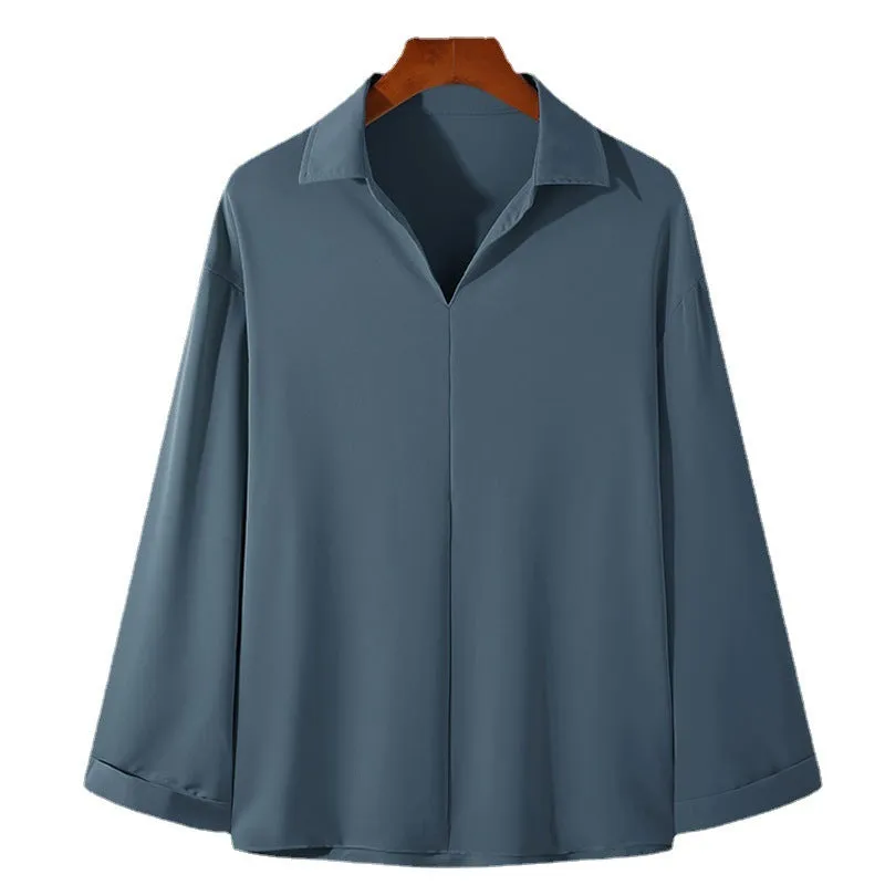 Men's loose fit casual business shirt in non-iron polyester fabric available in multiple colours