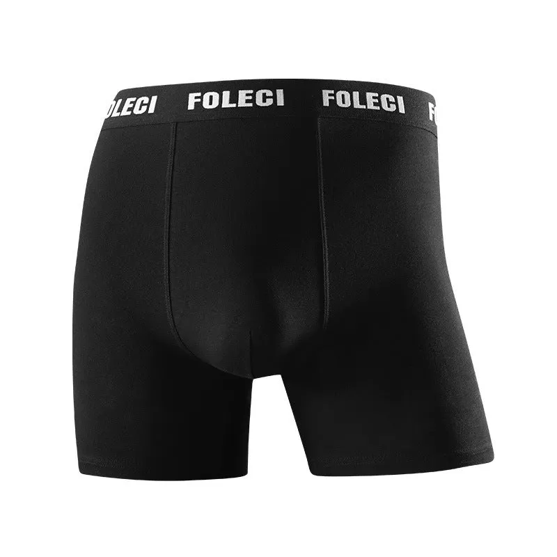Men's lengthened cotton sports underwear in black, high waist anti-wear four-corner design, knotted fabric