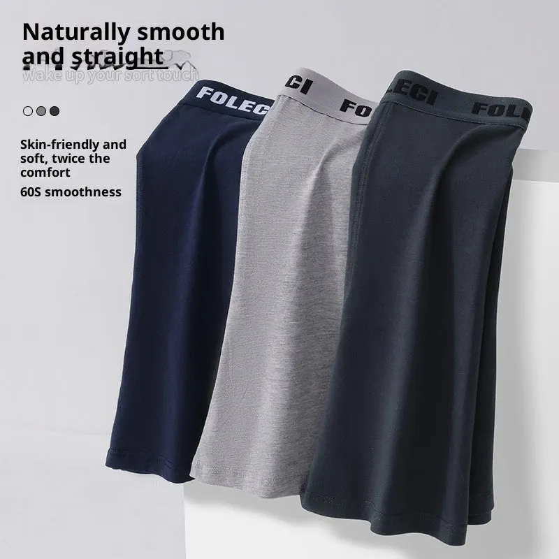 Men's lengthened cotton sports underwear in black, high waist anti-wear four-corner design, knotted fabric
