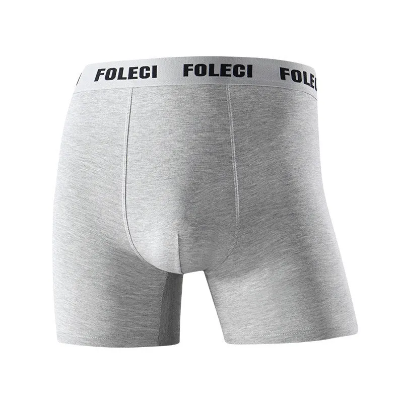 Men's lengthened cotton sports underwear in black, high waist anti-wear four-corner design, knotted fabric