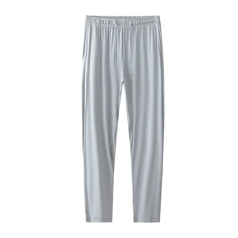 Modal men's casual sleeping pants in gray blue, full length, on a plain background
