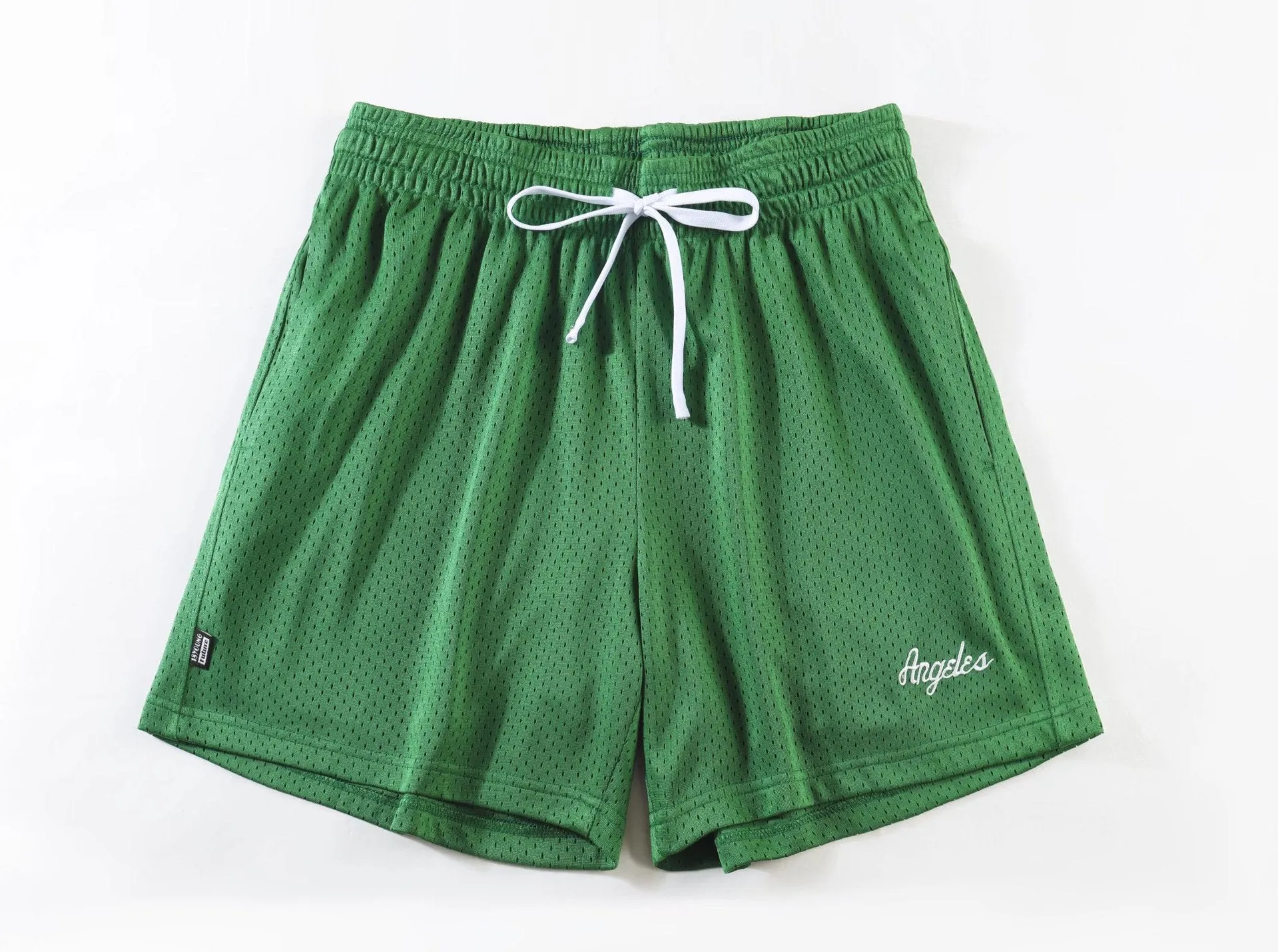 Men's black double-layer mesh sports shorts on a manikin, showing the textured design.