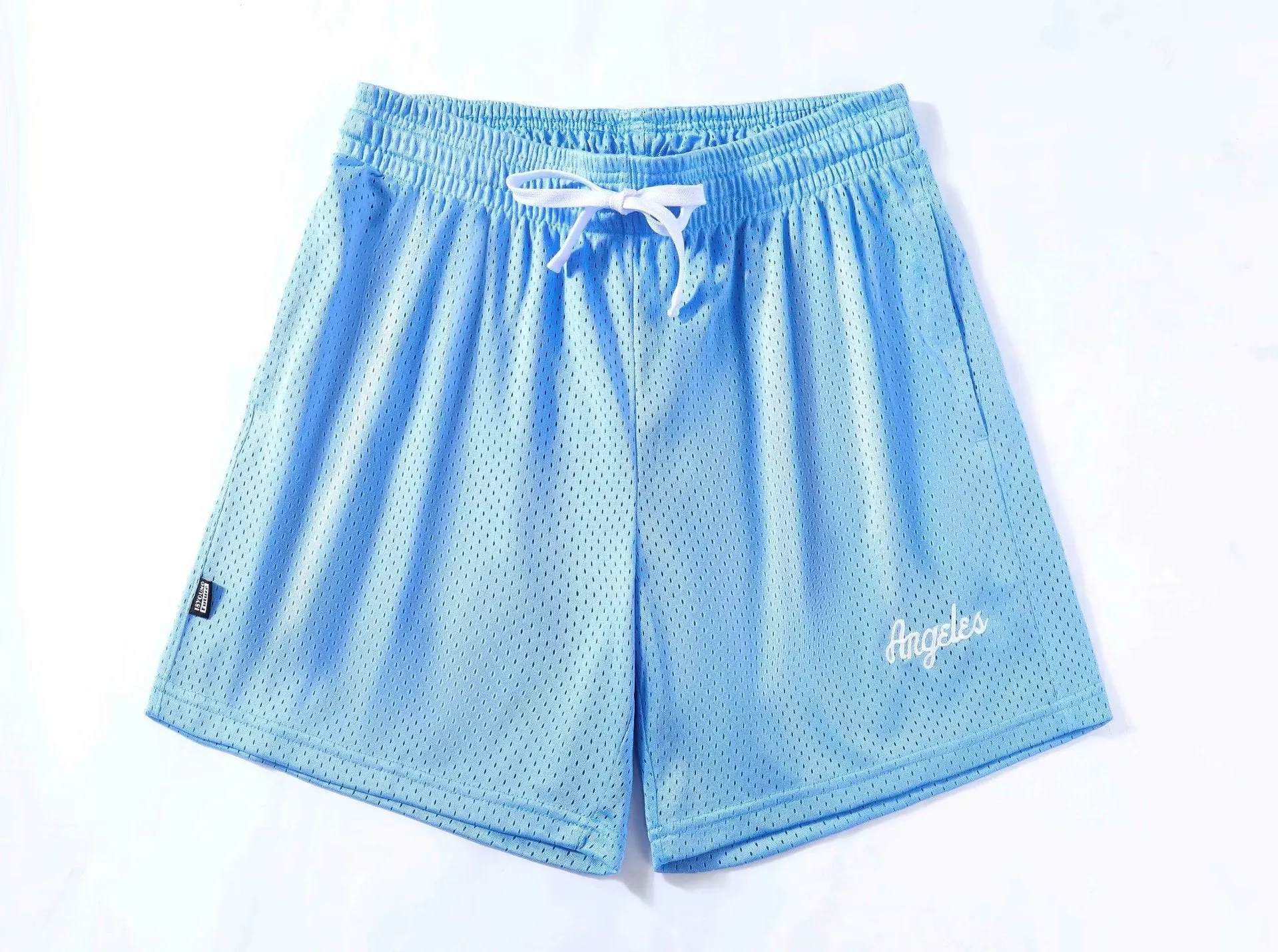 Men's black double-layer mesh sports shorts on a manikin, showing the textured design.