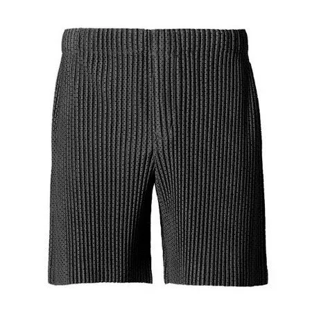 Draping effect elastic waist tie hole mesh casual pleated shorts in black
