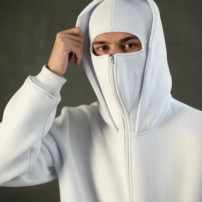 Women's loose fit solid colour polyester fleece zip top with faux fur trim on hood, front view