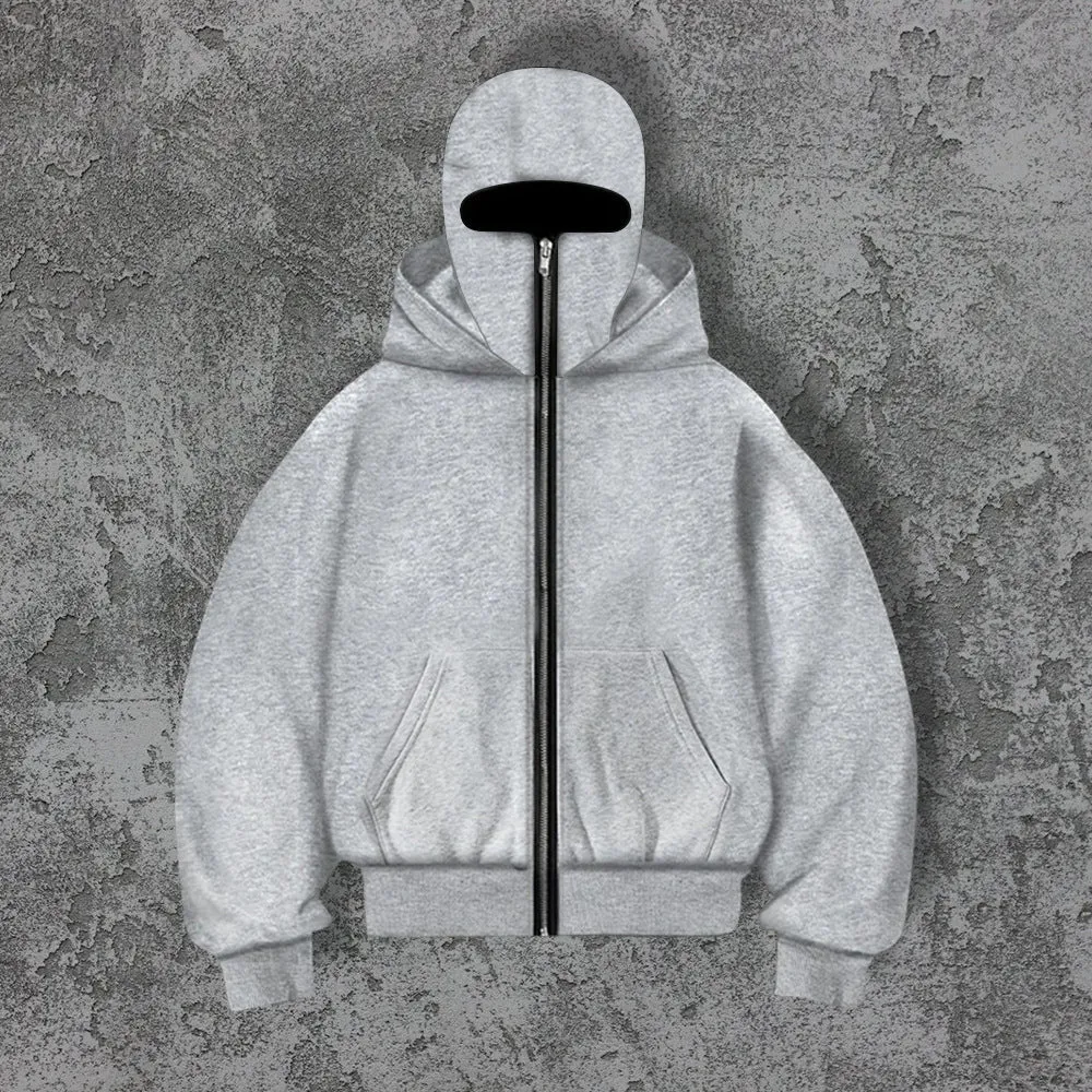 Women's loose fit solid colour polyester fleece zip top with faux fur trim on hood, front view
