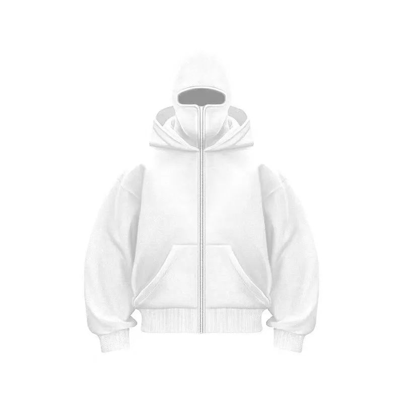Women's loose fit solid colour polyester fleece zip top with faux fur trim on hood, front view