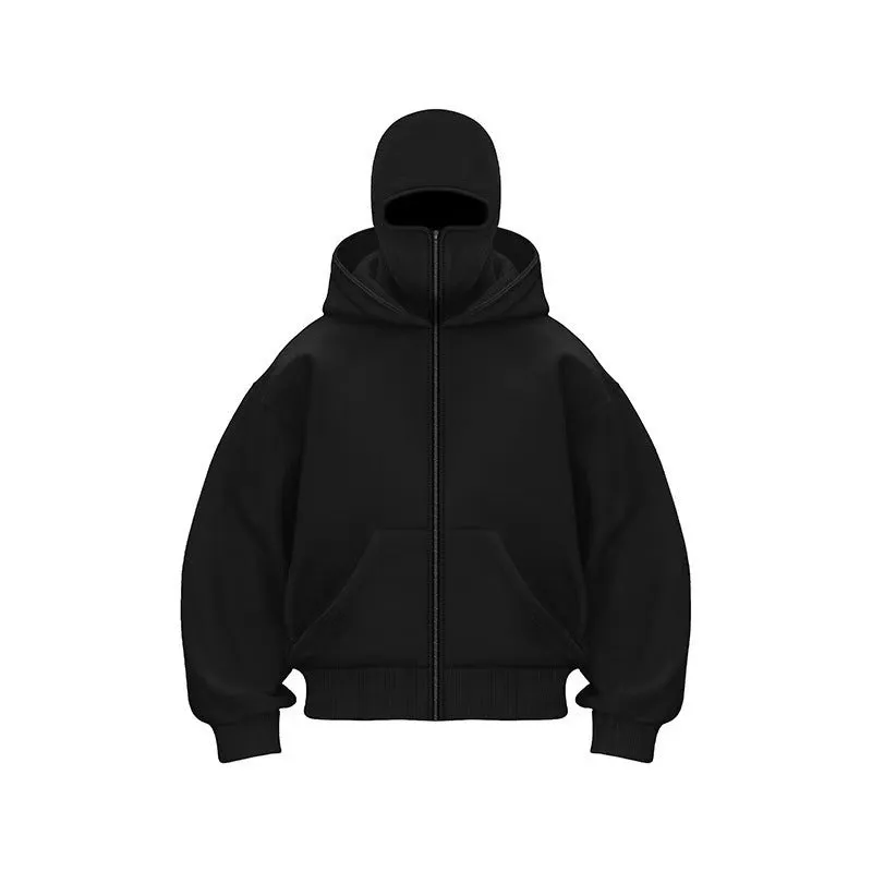 Women's loose fit solid colour polyester fleece zip top with faux fur trim on hood, front view