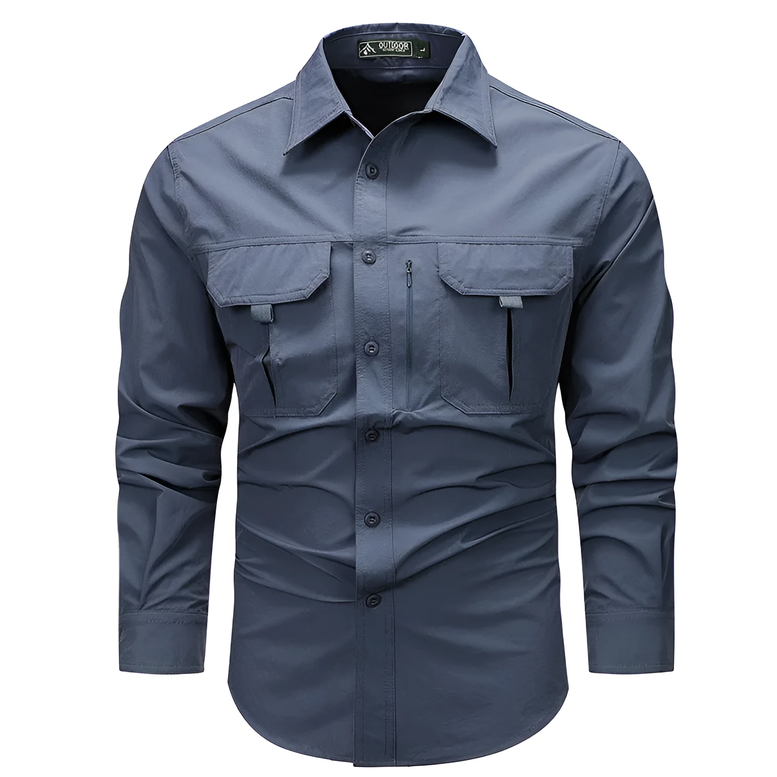 Men's long-sleeved solid colour casual shirt in khaki, regular fit, nylon-blend fabric