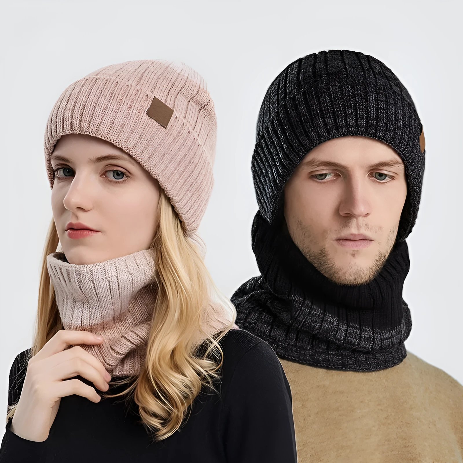 Men's thickened fleece-lined woolen winter hat with dome crown in black, grey and navy options