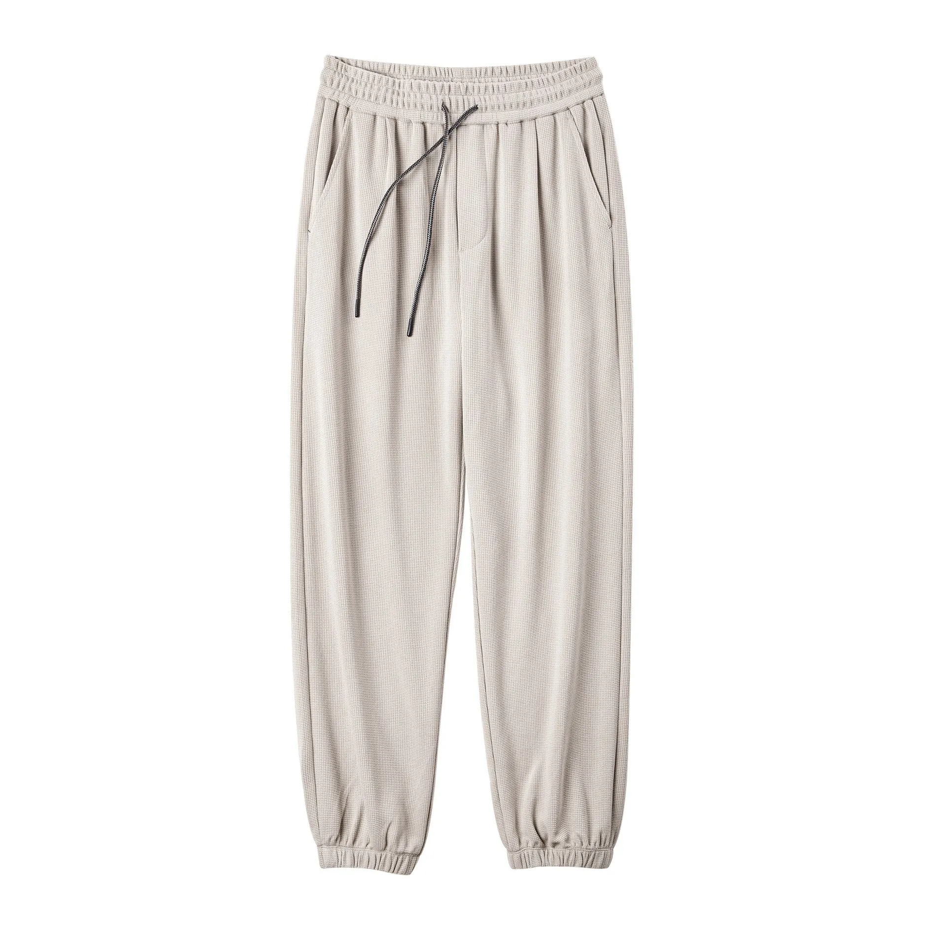 Madden Workwear straight-leg waffle sweatpants in black polyester fibre, front view