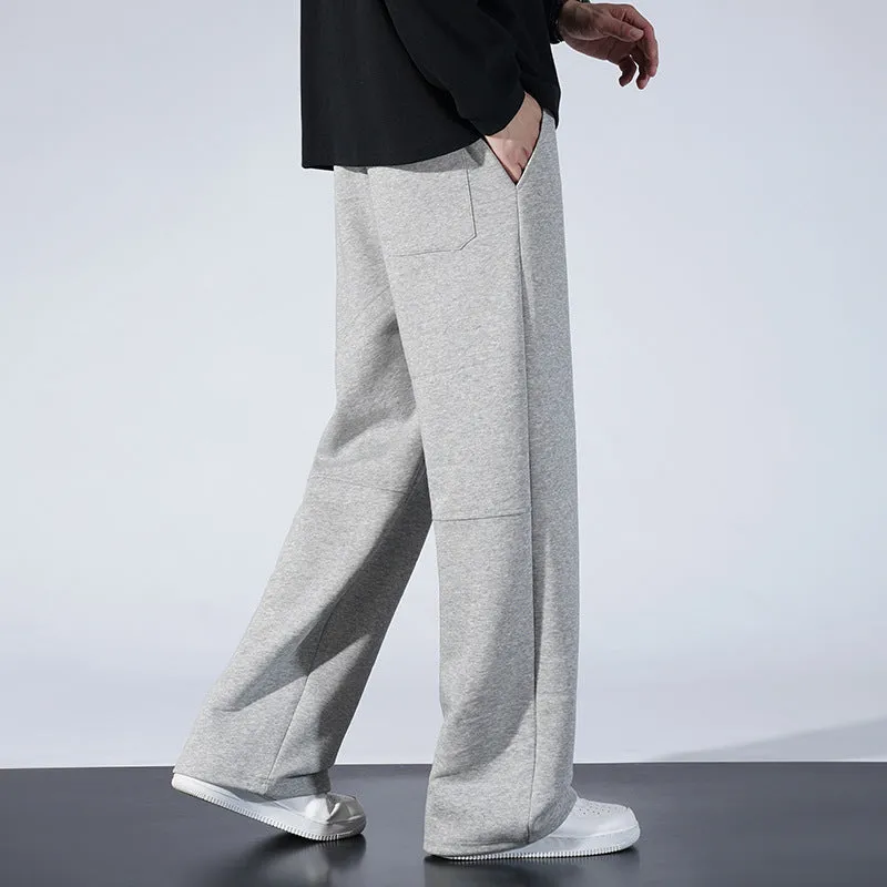 Men's straight-leg casual trousers in light gray, woolen fabric, size S to 4XL
