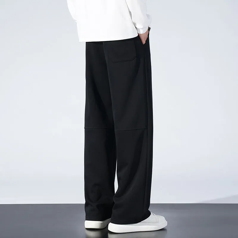 Men's straight-leg casual trousers in light gray, woolen fabric, size S to 4XL
