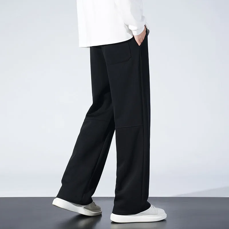 Men's straight-leg casual trousers in light gray, woolen fabric, size S to 4XL
