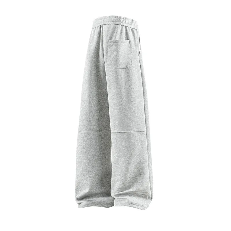 Men's straight-leg casual trousers in light gray, woolen fabric, size S to 4XL