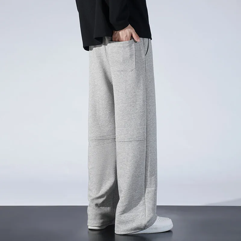 Men's straight-leg casual trousers in light gray, woolen fabric, size S to 4XL