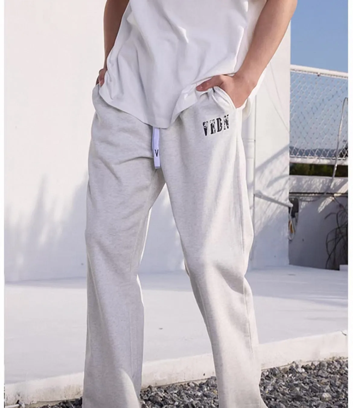Men's loose casual trousers in grey, made from polyester fibre, size options M to 8XL.
