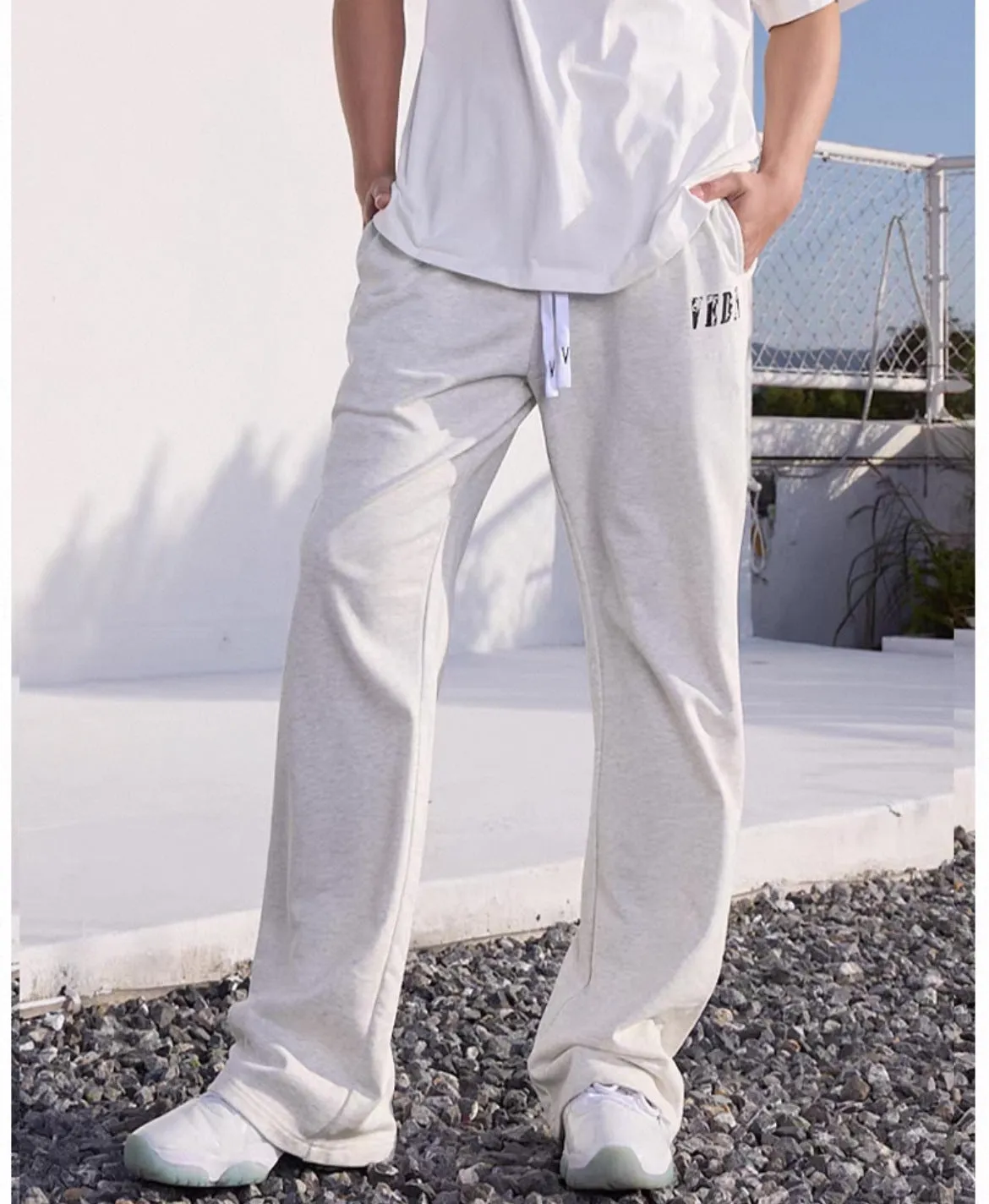 Men's loose casual trousers in grey, made from polyester fibre, size options M to 8XL.