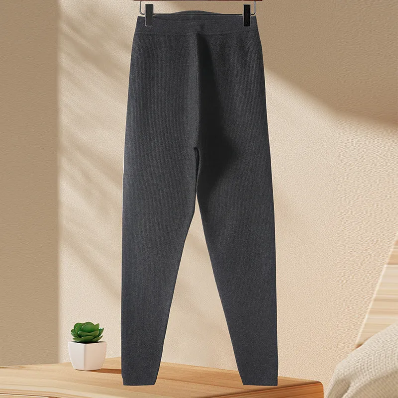 Stripe wool skinny pants in camel colour for men and women, commuting style with straight leg